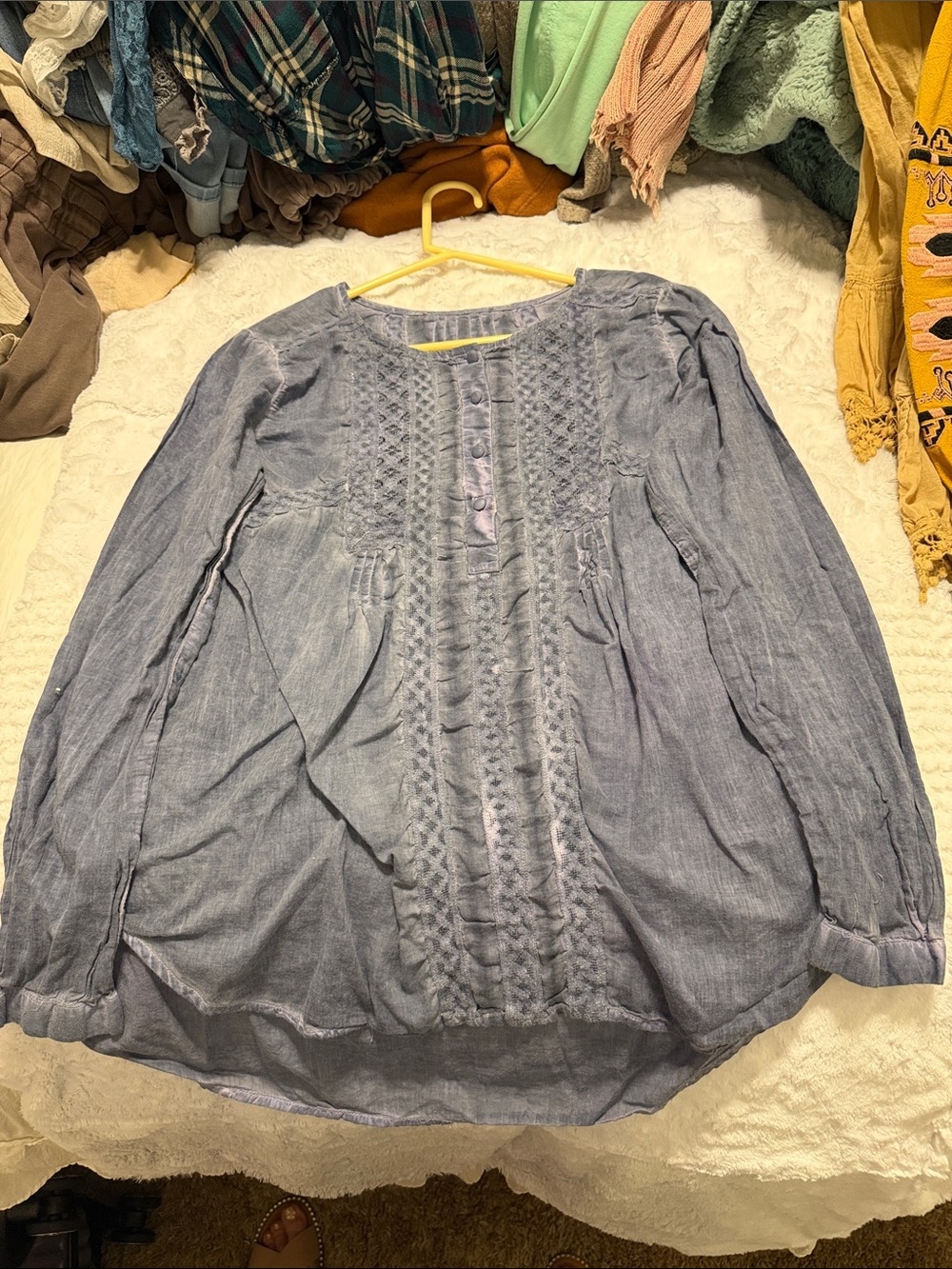 Women's Light Blue Embroidered Button-Front Blouse